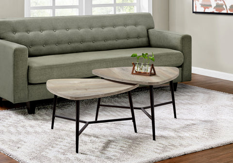 Table Set, 2pcs Set, Coffee, End, Side, Accent, Living Room, Beige Laminate, Black Metal, Contemporary, Modern