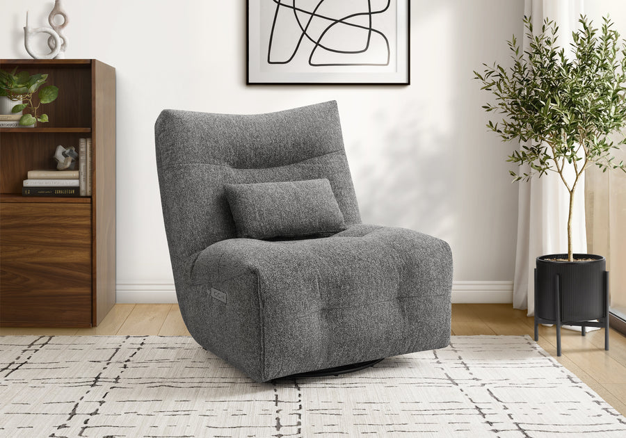Reclining Chair, 35'' Wide, Power Heat Massage, Power Recliner, Swivel, Glider, Upholstered, Light Grey Fabric, Contemporary, Modern