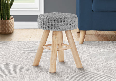 Ottoman, Pouf, Footrest, Foot Stool, 12 Round, Grey Velvet, Natural Wood Legs, Contemporary, Modern