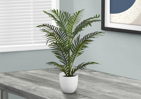 Artificial Plant, 28 Tall, Palm Tree, Indoor, Faux, Fake, Floor, Greenery, Potted, Real Touch, Decorative, Green Leaves, White Pot