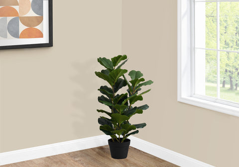 Artificial Plant, 32 Tall, Fiddle Tree, Indoor, Faux, Fake, Floor, Greenery, Potted, Real Touch, Decorative, Green Leaves, Black Pot