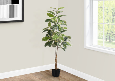 Artificial Plant, 52 Tall, Rubber Tree, Indoor, Faux, Fake, Floor, Greenery, Potted, Real Touch, Decorative, Green Leaves, Black Pot