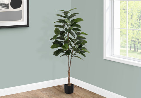 Artificial Plant, 52 Tall, Rubber Tree, Indoor, Faux, Fake, Floor, Greenery, Potted, Real Touch, Decorative, Green Leaves, Black Pot