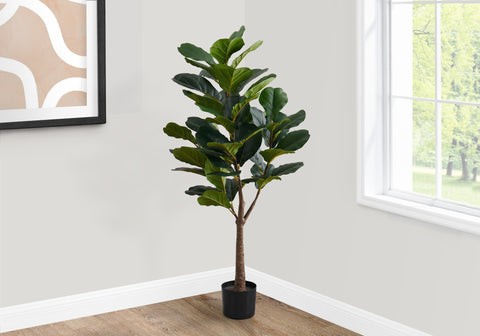 Artificial Plant, 47 Tall, Fiddle Tree, Indoor, Faux, Fake, Floor, Greenery, Potted, Real Touch, Decorative, Green Leaves, Black Pot