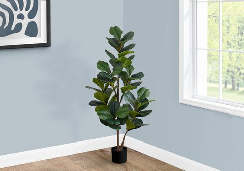 Artificial Plant, 49 Tall, Fiddle Tree, Indoor, Faux, Fake, Floor, Greenery, Potted, Real Touch, Decorative, Green Leaves, Black Pot
