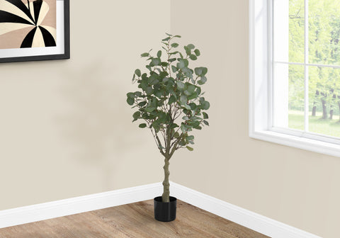Artificial Plant, 46 Tall, Eucalyptus Tree, Indoor, Faux, Fake, Floor, Greenery, Potted, Decorative, Green Leaves, Black Pot
