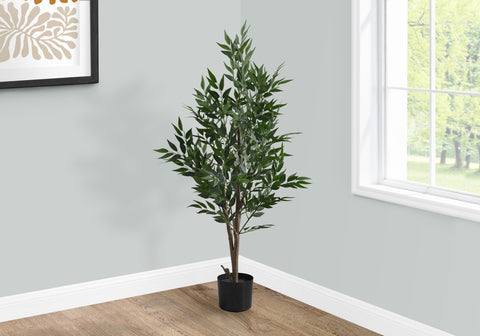 Artificial Plant, 47 Tall, Acacia Tree, Indoor, Faux, Fake, Floor, Greenery, Potted, Silk, Decorative, Green Leaves, Black Pot