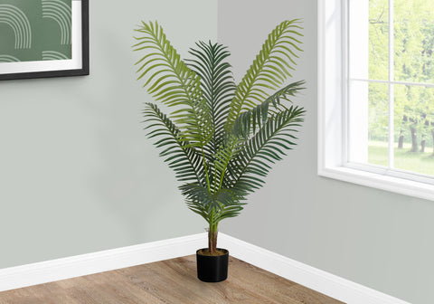Artificial Plant, 47 Tall, Palm Tree, Indoor, Faux, Fake, Floor, Greenery, Potted, Real Touch, Decorative, Green Leaves, Black Pot