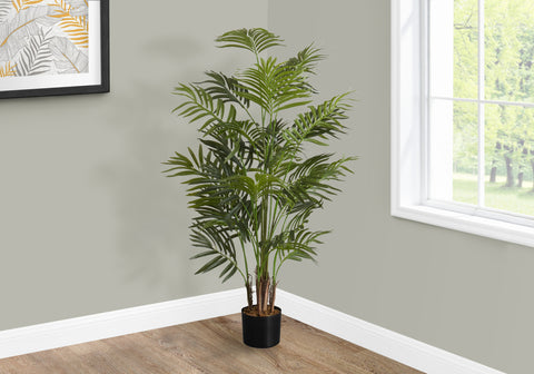 Artificial Plant, 47 Tall, Areca Palm Tree, Indoor, Faux, Fake, Floor, Greenery, Potted, Real Touch, Decorative, Green Leaves, Black Pot