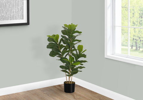 Artificial Plant, 41 Tall, Fiddle Tree, Indoor, Faux, Fake, Floor, Greenery, Potted, Real Touch, Decorative, Green Leaves, Black Pot