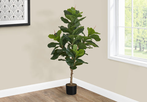 Artificial Plant, 47 Tall, Fiddle Tree, Indoor, Faux, Fake, Floor, Greenery, Potted, Real Touch, Decorative, Green Leaves, Black Pot