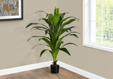 Artificial Plant, 47 Tall, Dracaena Tree, Indoor, Faux, Fake, Floor, Greenery, Potted, Real Touch, Decorative, Green Leaves, Black Pot