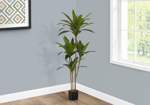Artificial Plant, 51 Tall, Dracaena Tree, Indoor, Faux, Fake, Floor, Greenery, Potted, Real Touch, Decorative, Green Leaves, Black Pot