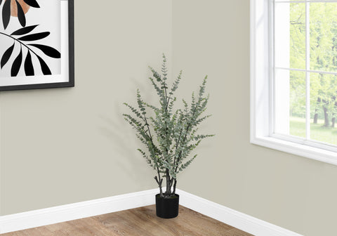 Artificial Plant, 44 Tall, Eucalyptus Tree, Indoor, Faux, Fake, Floor, Greenery, Potted, Real Touch, Decorative, Green Leaves, Black Pot