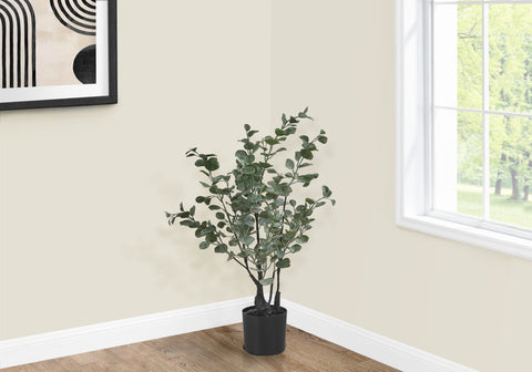 Artificial Plant, 35 Tall, Eucalyptus Tree, Indoor, Faux, Fake, Floor, Greenery, Potted, Decorative, Green Leaves, Black Pot