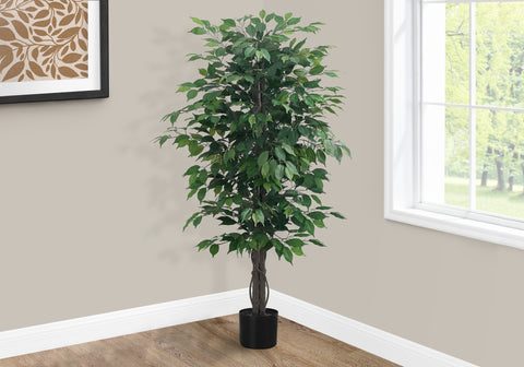 Artificial Plant, 58 Tall, Ficus Tree, Indoor, Faux, Fake, Floor, Greenery, Potted, Decorative, Green Leaves, Black Pot
