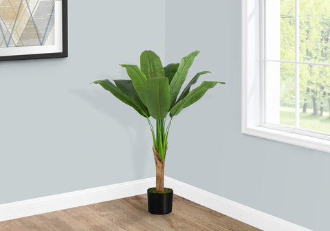 Artificial Plant, 43 Tall, Banana Tree, Indoor, Faux, Fake, Floor, Greenery, Potted, Real Touch, Decorative, Green Leaves, Black Pot