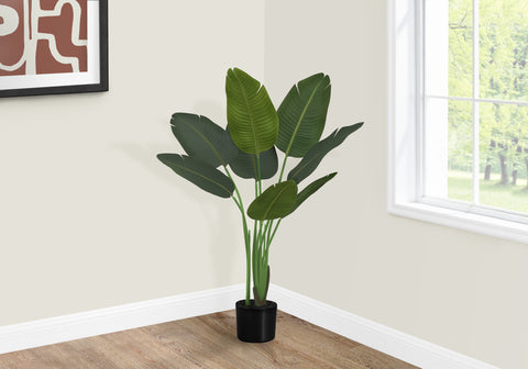 Artificial Plant, 44 Tall, Bird Of Paradise Tree, Indoor, Faux, Fake, Floor, Greenery, Potted, Decorative, Green Leaves, Black Pot