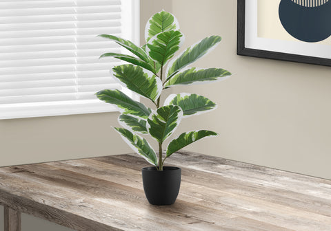 Artificial Plant, 27 Tall, Rubber, Indoor, Faux, Fake, Table, Greenery, Potted, Real Touch, Decorative, Green Leaves, Black Pot