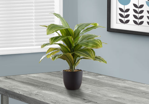 Artificial Plant, 17 Tall, Dracaena, Indoor, Faux, Fake, Table, Greenery, Potted, Real Touch, Decorative, Green Leaves, Black Pot