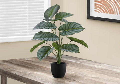 Artificial Plant, 24 Tall, Calathea, Indoor, Faux, Fake, Table, Greenery, Potted, Real Touch, Decorative, Green Leaves, Black Pot