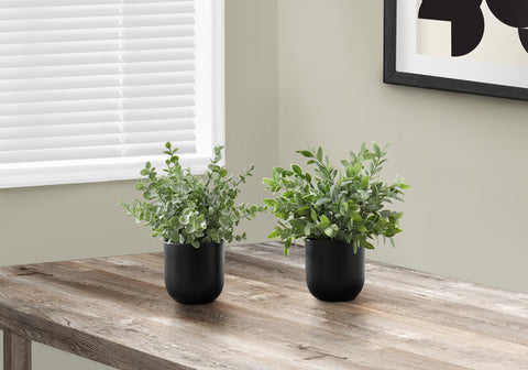Artificial Plant, 11 Tall, Eucalyptus Grass, Indoor, Faux, Fake, Table, Greenery, Potted, Set Of 2, Decorative, Green Leaves, Black Pots