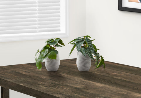 Artificial Plant, 8 Tall, Alocasia, Indoor, Faux, Fake, Table, Greenery, Potted, Set Of 2, Decorative, Green Leaves, White Cement Pots