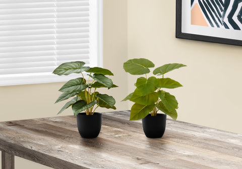 Artificial Plant, 13 Tall, Epipremnum, Indoor, Faux, Fake, Table, Greenery, Potted, Set Of 2, Decorative, Green Leaves, Black Pots