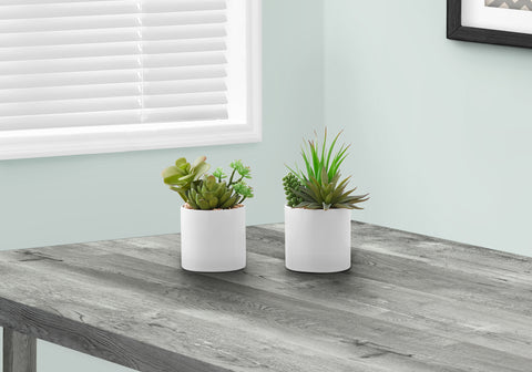 Artificial Plant, 7 Tall, Succulent, Indoor, Faux, Fake, Table, Greenery, Potted, Set Of 2, Decorative, Green Plants, White Ceramic Pots