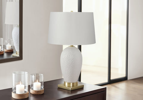 Lighting, 26H, Table Lamp, White Ceramic, Ivory / Cream Shade, Transitional
