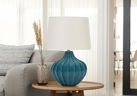 Lighting, 24H, Table Lamp, Blue Ceramic, Ivory / Cream Shade, Transitional