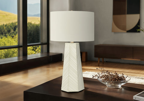 Lighting, 29H, Table Lamp, White Ceramic, Ivory / Cream Shade, Contemporary