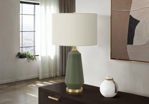 Lighting, 26H, Table Lamp, Green Ceramic, Ivory / Cream Shade, Contemporary