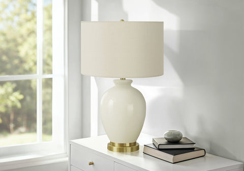 Lighting, 26H, Table Lamp, Ivory / Cream Shade, Cream Ceramic, Transitional