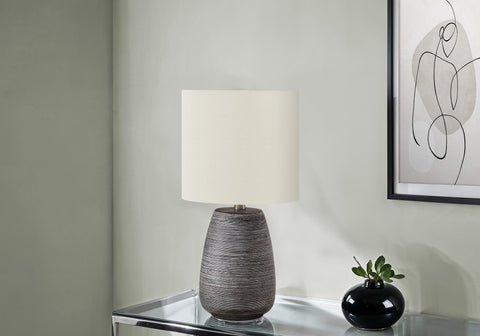 Lighting, 19H, Table Lamp, Grey Ceramic, Ivory / Cream Shade, Contemporary