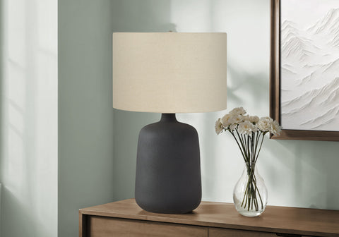 Lighting, 24H, Table Lamp, Black Ceramic, Beige Shade, Contemporary