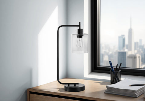 Lighting, 20H, Table Lamp, Usb Port Included, Black Metal, Glass Shade, Modern