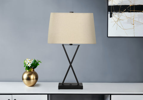 Lighting, 25H, Table Lamp, Usb Port Included, Black Metal, Beige Shade, Transitional