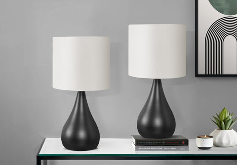 Lighting, Set Of 2, 18H, Table Lamp, Black Metal, Ivory / Cream Shade, Contemporary