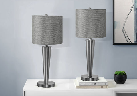 Lighting, Set Of 2, 24H, Table Lamp, Usb Port Included, Nickel Metal, Grey Shade, Contemporary