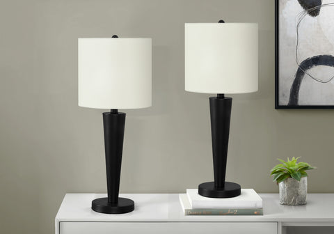 Lighting, Set Of 2, 24H, Table Lamp, Usb Port Included, Black Metal, Ivory / Cream Shade, Contemporary