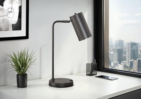 Lighting, 18H, Table Lamp, Usb Port Included, Grey Metal, Grey Shade, Modern