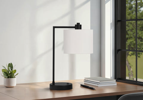 Lighting, 19H, Table Lamp, Usb Port Included, Black Metal, Ivory / Cream Shade, Modern