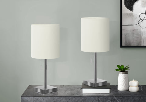 Lighting, Set Of 2, 17H, Table Lamp, Usb Port Included, Nickel Metal, Ivory / Cream Shade, Contemporary