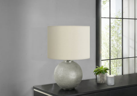 Lighting, 19H, Table Lamp, Grey Resin, Ivory / Cream Shade, Modern