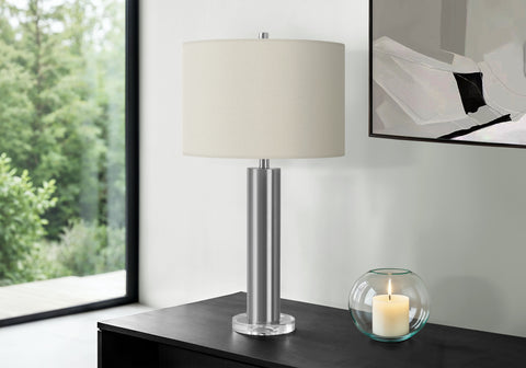 Lighting, 28H, Table Lamp, Nickel Metal, Ivory / Cream Shade, Contemporary