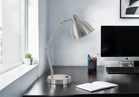 Lighting, 17H, Table Lamp, Usb Port Included, Nickel Metal, Nickel Shade, Modern