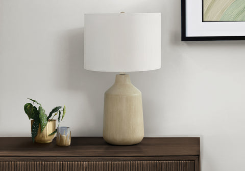 Lighting, 24H, Table Lamp, Beige Concrete, Ivory / Cream Shade, Contemporary