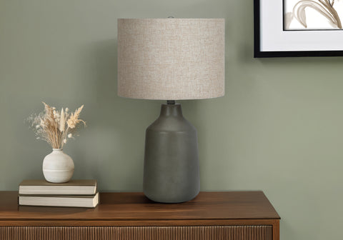 Lighting, 24H, Table Lamp, Grey Concrete, Beige Shade, Contemporary