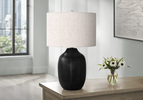 Lighting, 26H, Table Lamp, Black Ceramic, Ivory / Cream Shade, Contemporary